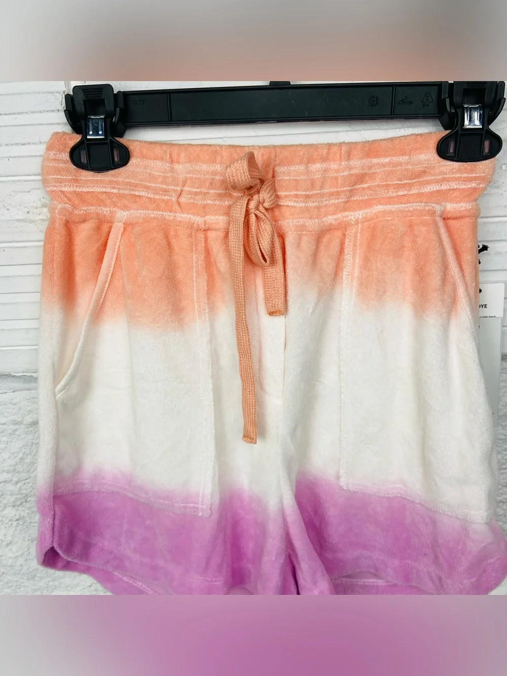 NWT DEX Tie-Dye Terry Cloth Drawstring Shorts - Peach, White & Purple